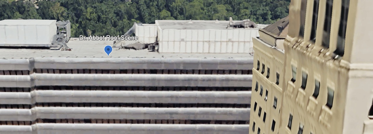 Arial imagery showing AGH rooftop with stairs in the background