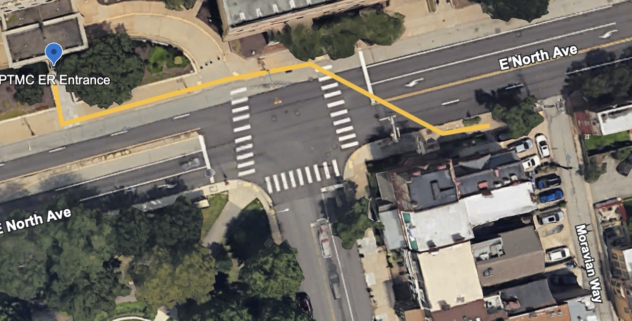 Arial view of David's path leaving the PTMC ER